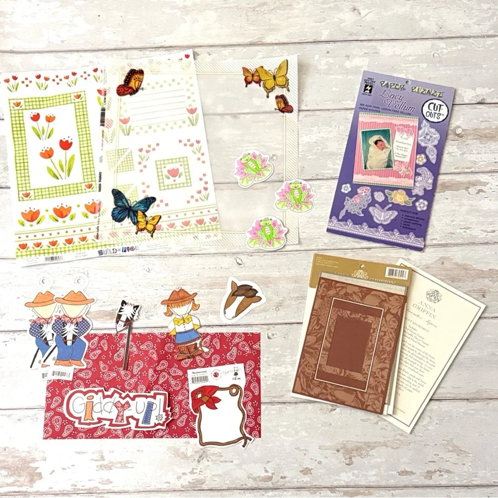 Assorted Scrapbooking Supplies Scrapbook Paper & Cite Cutouts & Frames Bundle